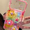 Korean Style Ins Dopamine Colorful Checkered 3D Flower iPhone 17 Pro Max Case for Apple 15 Pro 14 13 16 Women Unique Full Cover