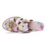 Johnature Retro Three-dimensional Flower Colored Fashion Slippers Genuine Leather Printed Coarse Heel Sandals