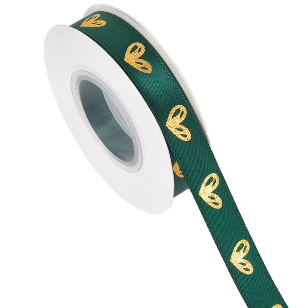 1.5cm*16 meters Valentine s Day Series Ribbon Love Printed Festive Atmosphere Ribbon Gold-stamped Heart Ribbons зелёный