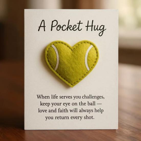 1/2/3Pcs Love Heart Tennis Pocket Hug with Positive Card Emotional Support Heart Shaped Ball Figurine Pocket Token Athletes Sports Fans Gift