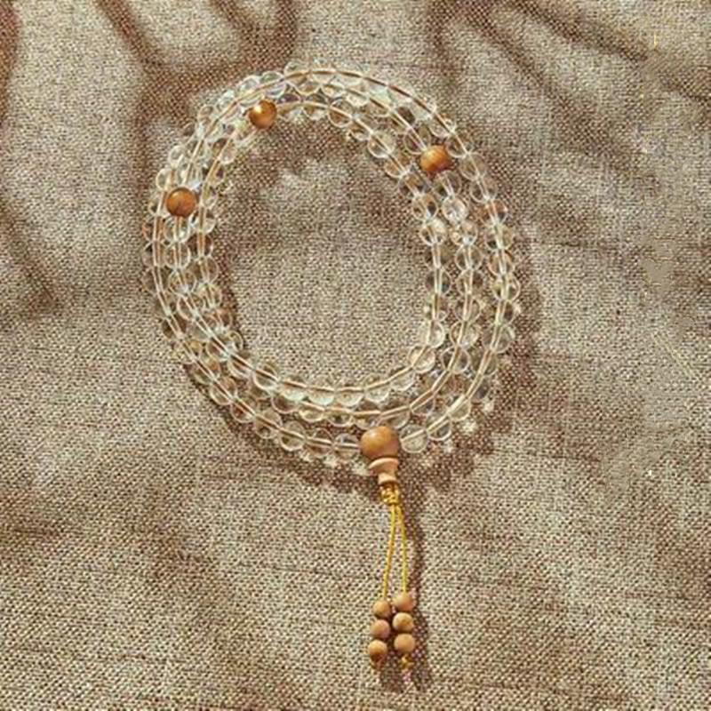 Natural White Crystal108Multi-bead bracelet paired with Indian old mountain sandalwood bracelet, versatile and fresh style for women 6mm