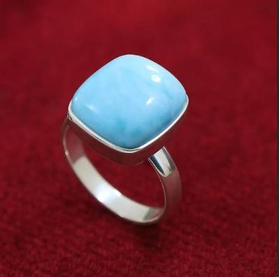 Natürlicher Larimar Massiv 925 Sterling Silber Handgefertigt Designer Geburtsstein Geschenkring Statement Schmuck
