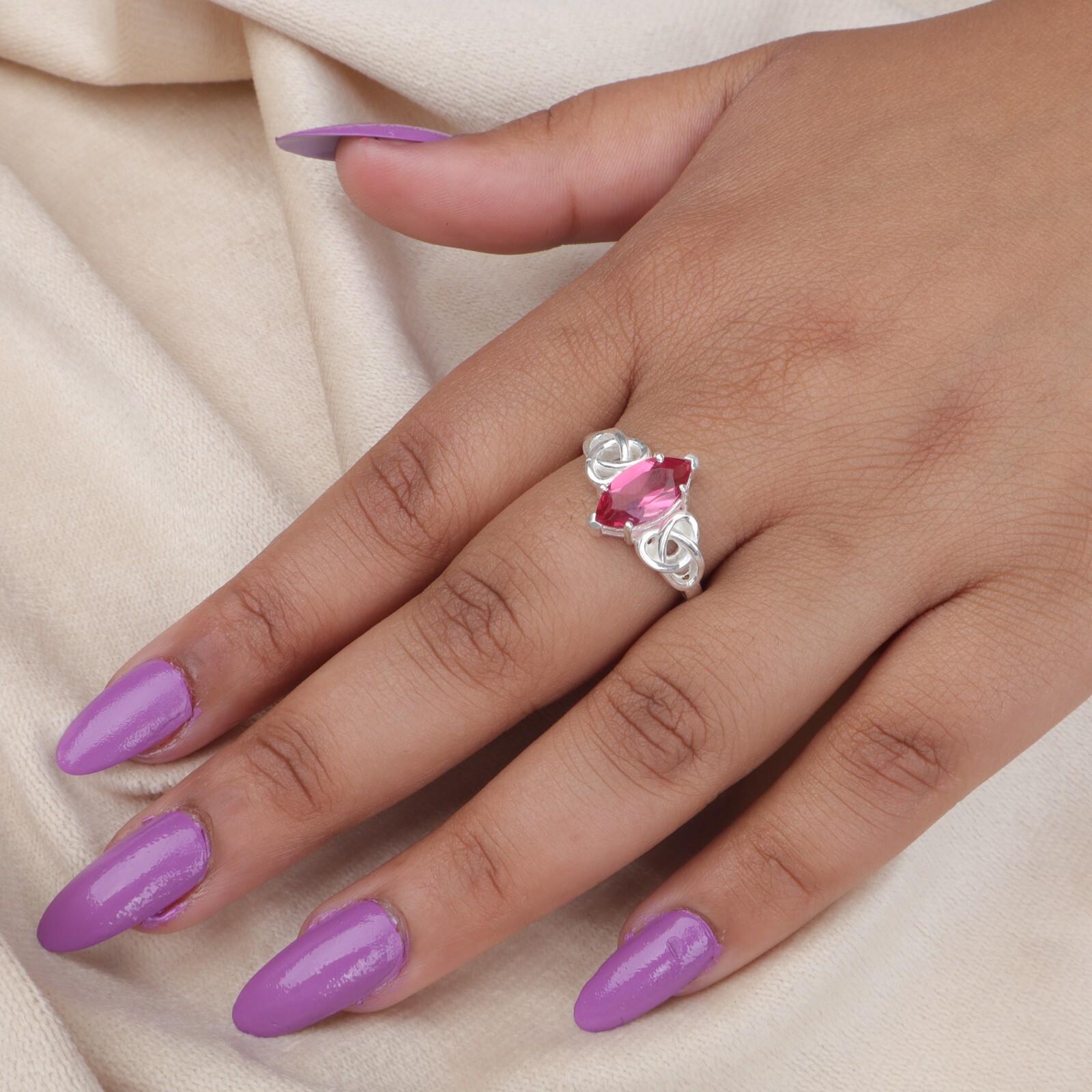 

Редкий драгоценный камень розовый турмалин Ювелирные изделия из стерлингового серебра 925 пробы Обручальное кольцо для нее CZR-5-2 9.25