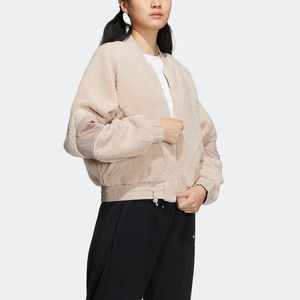 Adidas Focus Boa Jacket With Embroidered Logo and Short Zip Women Outerwear Miracle-Grey Beige-Brown HY2822