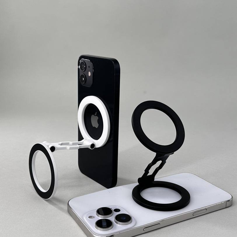 Складная металлическая магнитная двусторонняя кольцо-подставка для телефона чёрный