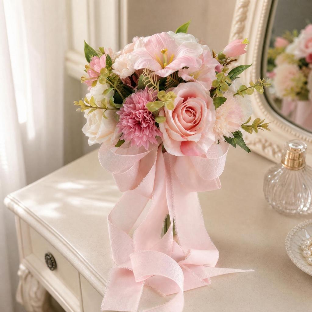 Artificial Silk Flower Bridal Arm Bouquet Lightweight Wedding