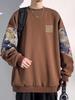 Men's Plus Size Embroidered Patchwork Sweatshirt - Loose Fit, Round Neck, Spring/Autumn Trend.