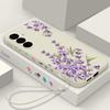 Floral Print Soft Matte Case Cover For Samsung S25 Ultra S24 FE S23 A56 A36 A16 A55 Lens Protection TPU Lanyard Shockproof Silicone Slim Phone Shell