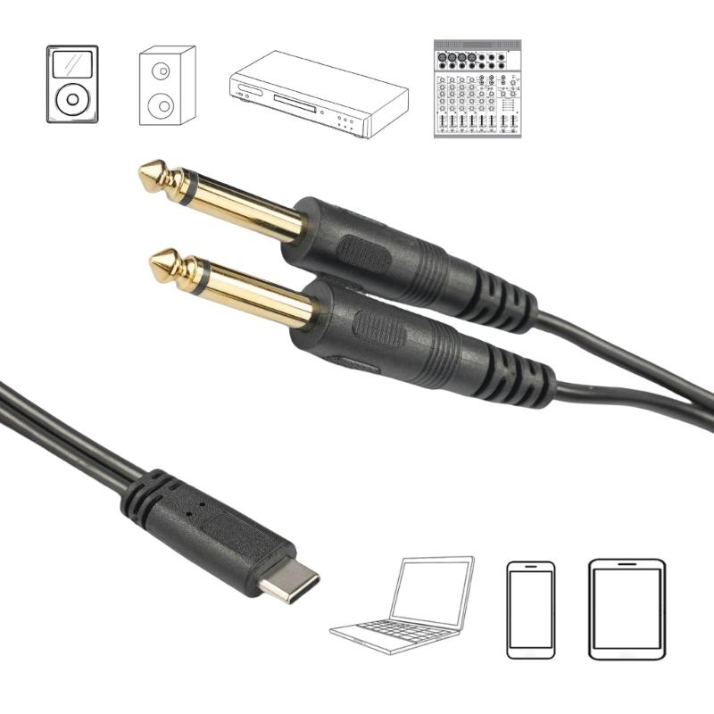 USB C To Single/Double 6.35mm Cable Type C To 1/4inch Connection Adapter Cord for Amplifiers and Speakers 1m