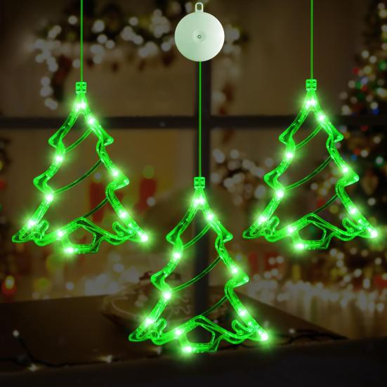 3Pcs LED Christmas Window Lights Silhouette Tree Decoration with Suction Cups Battery Powered Decorative Lights for Glass Wall