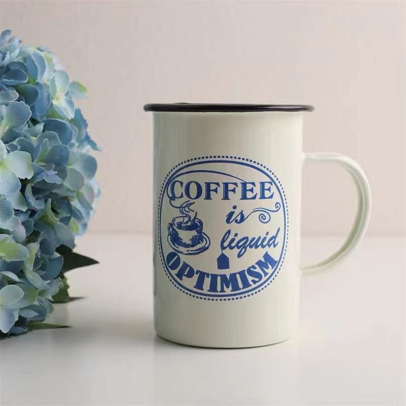 Outdoor Enamel Creative Coffee Tea Water Milk Cups Camping Mugs Enamel Mug with Handle Drinkware Vacation Hiking Mug Gifts