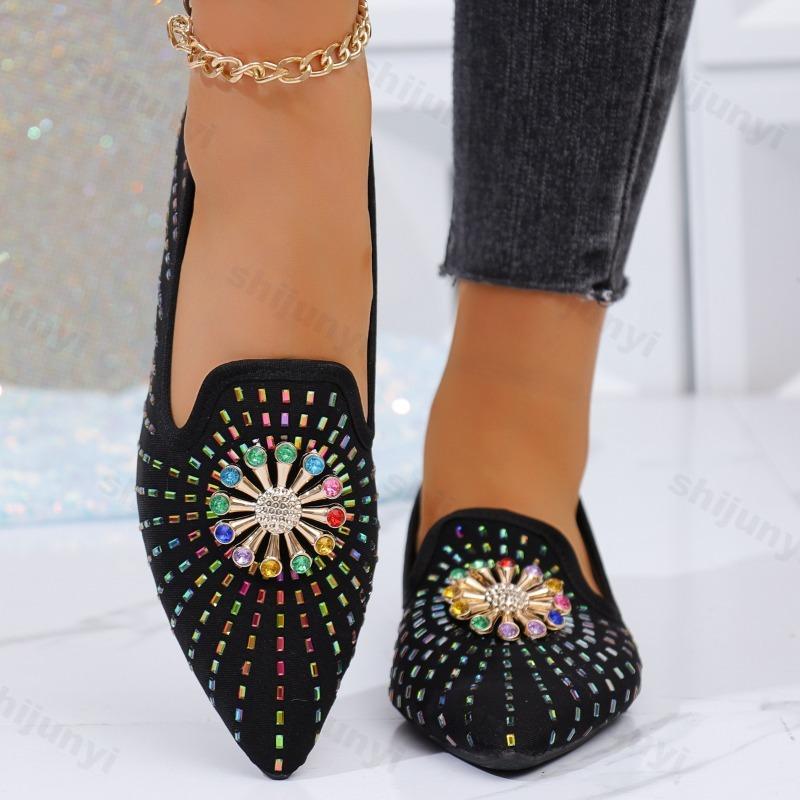 Fashion Fashion Rhinestone Design Pointed Casual Single Shoes for Women's 2025 Autumn New Shallow Mouth Comfortable Versatile Flat Shoes