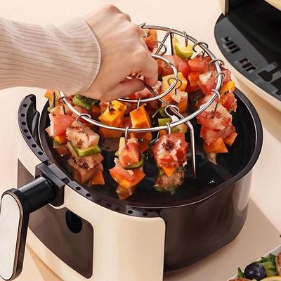 Durable Stainless Steel Air Fryer Grill Round with Grilled Skewers Barbecue Grill Vertical Grill Rack for Home Kitchen Outdoor