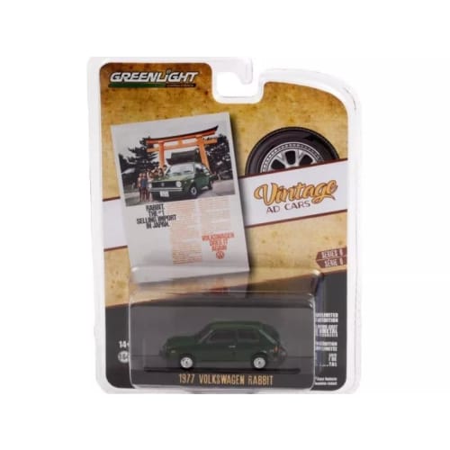 Greenlight 1/64 Scale Volkswagen Rabbit 1977 Green, Greenlight Rabbit Vintage Ad Cars Series Diecast Car