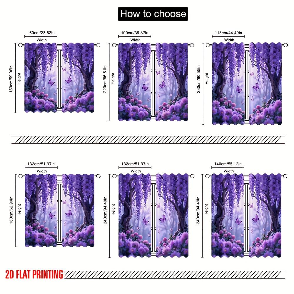 2 st Lila Wisteria & Fjäril Genomskinliga Gardiner – Elegant 2D Blomtryck för Vardagsrum Sovrum Kontor