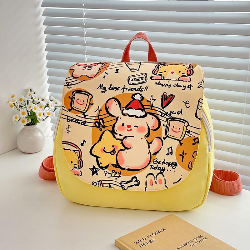 Backpack Kids Canvas With Cartoon Dog And Music Notes Print Design For Daily