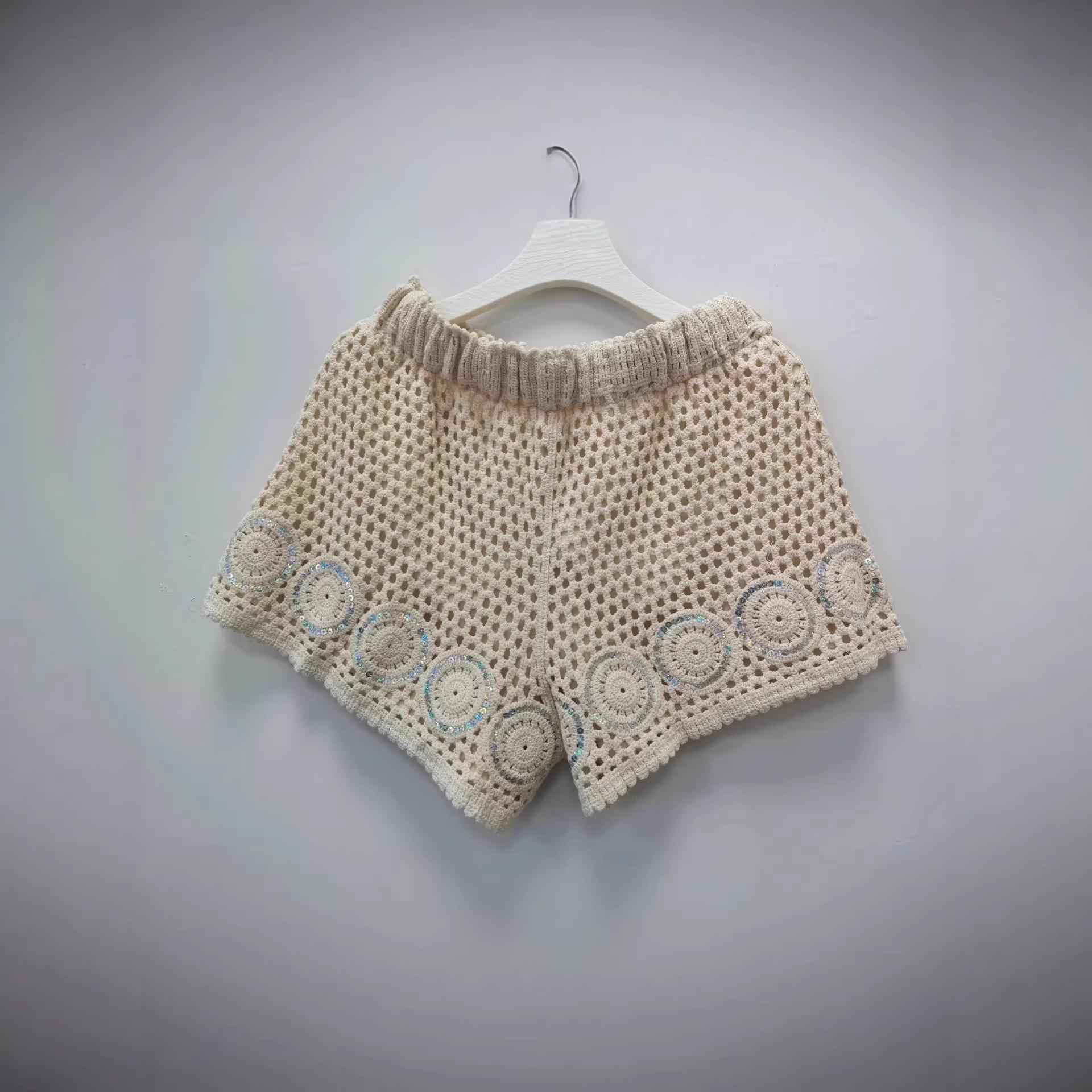 

Spring 2026 Women s Crochet Lace Knit Safety Shorts One Size абрикосовый
