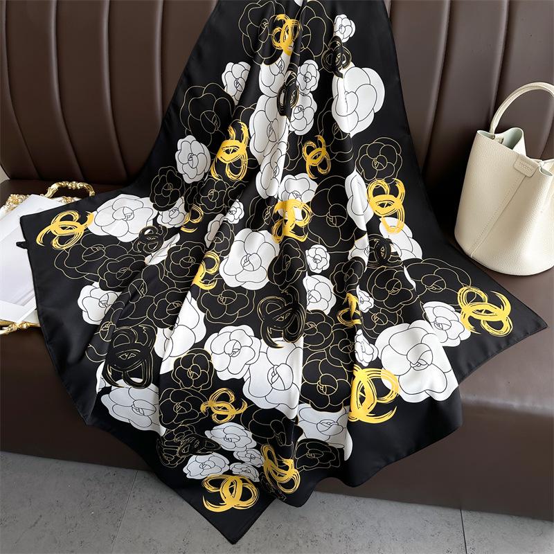 Women's Retro Twill Silk Scarf - 90cm Versatile Shawl for Travel & Sun Protection