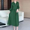 Women Casual Turn Down Collar Long Sleeve Loose Long Dress