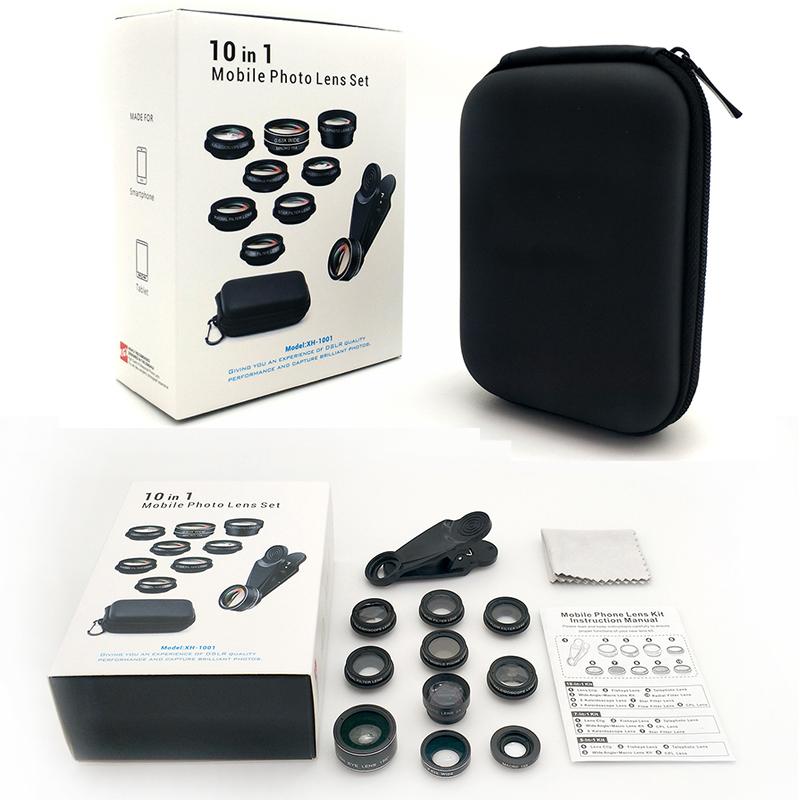 Phone lens kit universal 10/7/5 in 1 Fisheye Wide Angle macro Lens CPL Filter Kaleidoscope 2X telescope Lens for smartphone