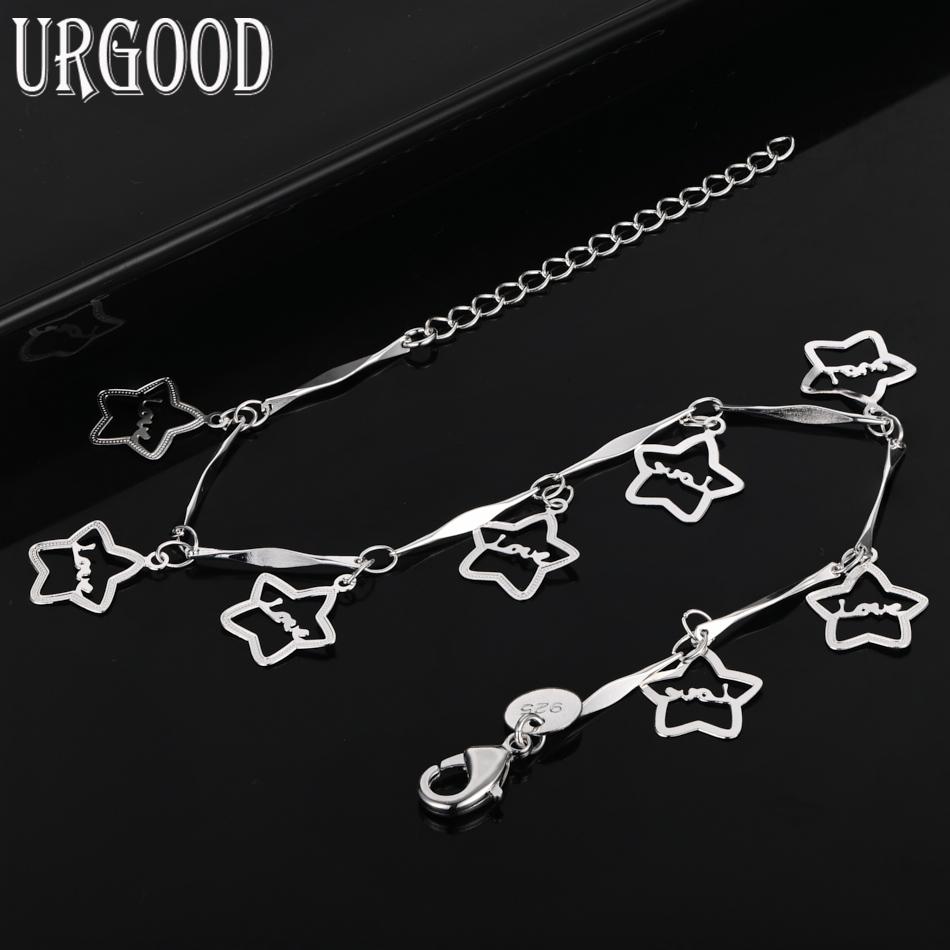 925 Sterling Silver Fashion Jewelry Star Pendant Bracelet Gift