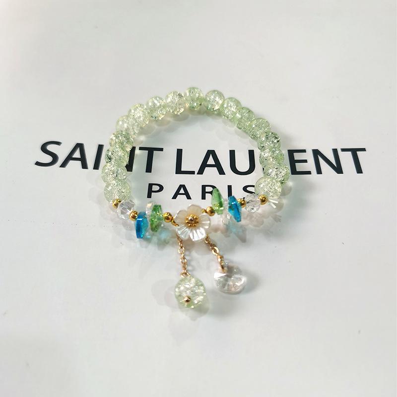 Forest Butterfly Glass Bracelet with Ice-Cracked Flower Beads