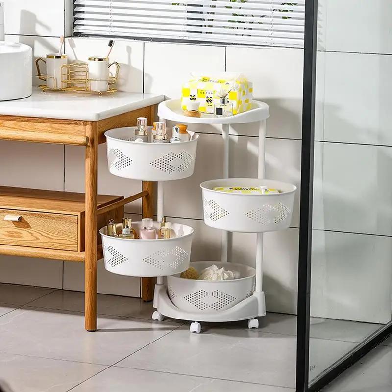 Kitchen Rotating Storage Rack Shelves Organizer Vegetable Rolling Storage Cart Fruit Basket Convenient Vegetable Storage Baskets