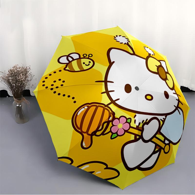 1pc Hello Kitty Honey Bee Auto Open/close Umbrella, Portable Travel Umbrella, Everyday Use - Outdoor Accessory, Artistic Pattern, Compact Design, Fash