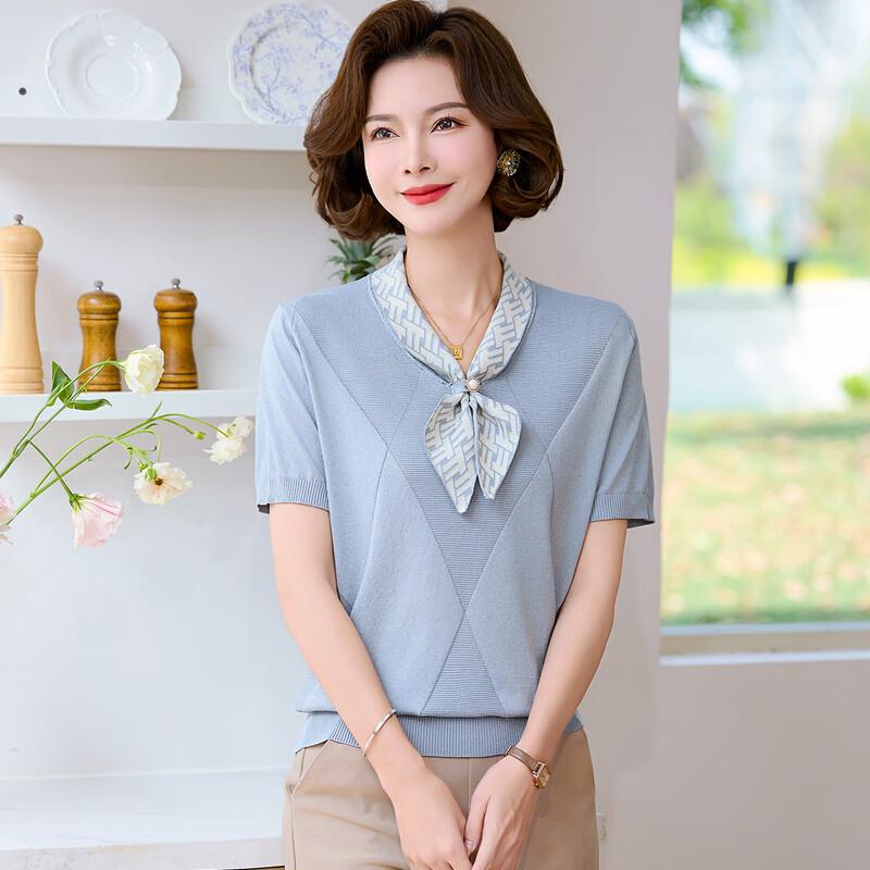 Wo Xue Damenmode Mittleren Alters Eisseide Kurzarm T-Shirt