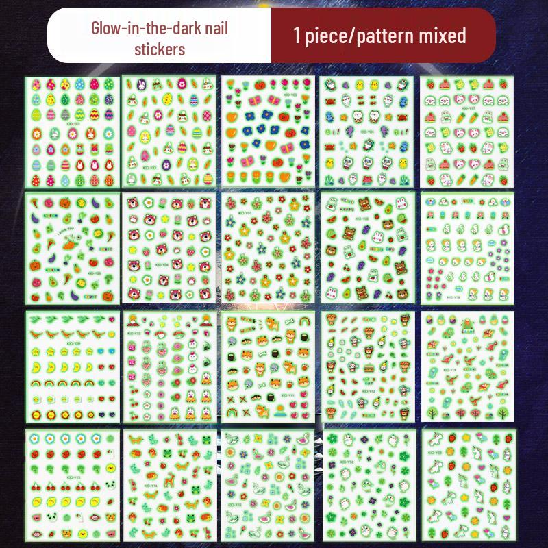 Светящиеся Мультяшные Кролики Наклейки на Ногти для Детей - Флуоресцентные Кончики и Украшения для Ногтей