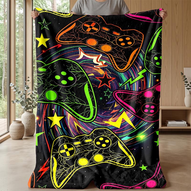 Neon Gaming Controllers Theme blanket Lightweight Warm Flannel Blanket Decorative Throw Blanket for Home Decoration