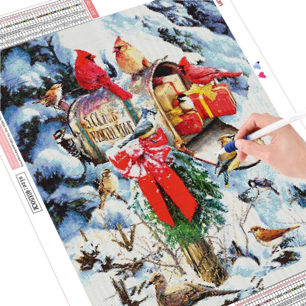 Pictură cu diamant pătrat complet Broderie cu diamant de Crăciun Pasăre Animal Mozaic Vanzare Kit de artizanat de iarnă Cadou lucrat manual