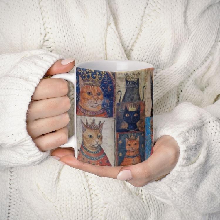 Medieval Cats Pattern Mug With Handle Heat Resistant Afternoon Teas Mug Drinking Cup for Coffee Teas Milk Enduring