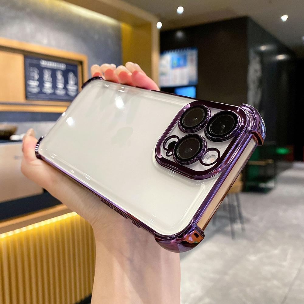 Electroplated Four Corners Anti Drop Transparent Protective Phone Cases for iPhone Huawei Honor OPPO Infinix Itel Tecno