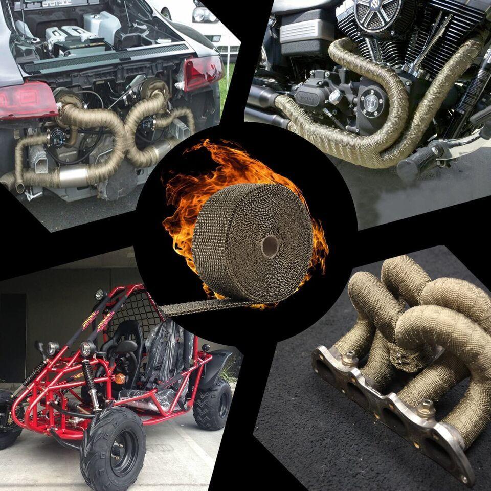 10M Motorcycle Exhaust Pipe Heat Wrap Tape Exhaust Header Wrap High-Temperature Insulation Tape With Stainless Steel Zip Ties