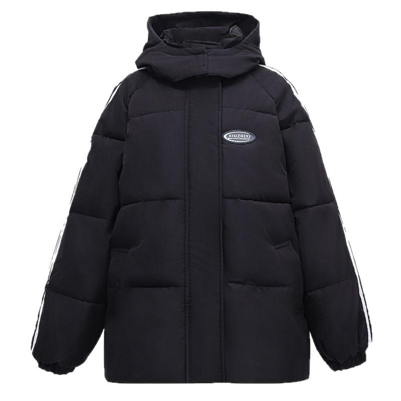Black Down Cotton Jacket for Women New Winter Thickened Cotton Jacket Korean Style Loose Little Cotton Jacket Student