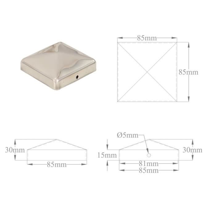 VidaXL Bouchons de poteau de clôture pyramidaux 6 pcs Inox 81x81 mm