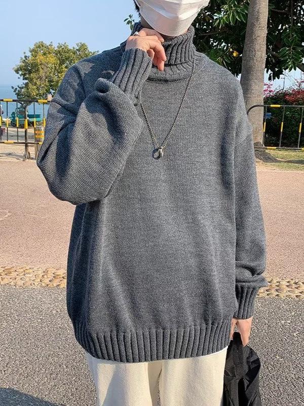 Korean Style Men's High Neck Woolen Cardigan - Retro Loose Knitwear for Autumn/Winter 2025