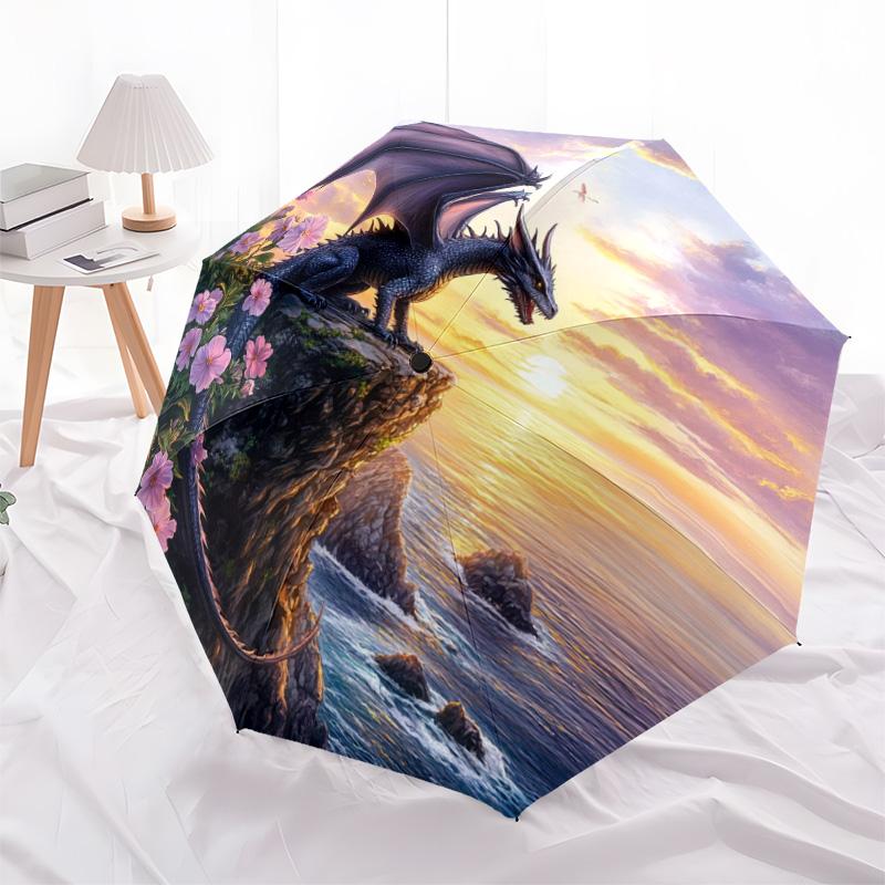 1 PC Automatic Folding Umbrella - Dragon Sunset Pattern, Portable & Foldable Design with 8 Ribs, Christmas Birthday Gifts