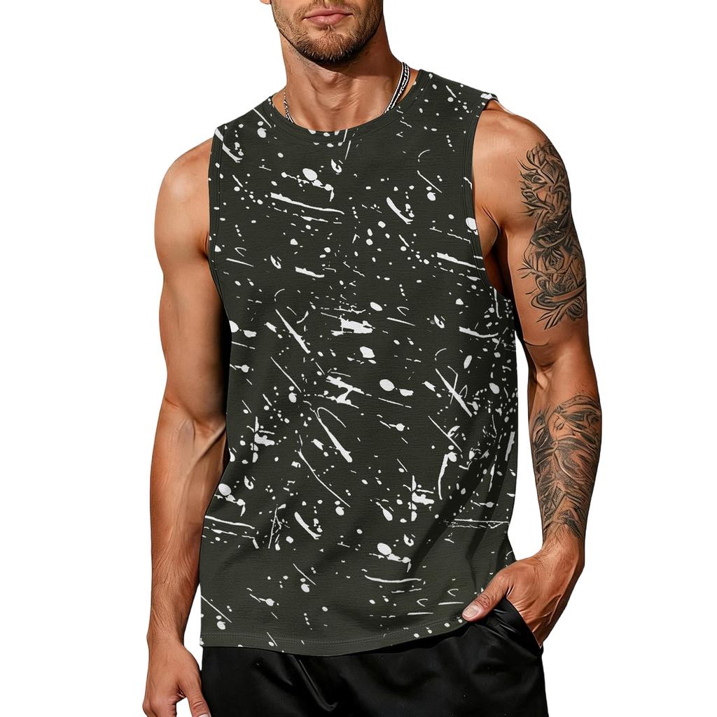 Men's Casual Trend Ink Wash Print T-shirt For Men - Men's Sporty Breathable Sleeveless Top