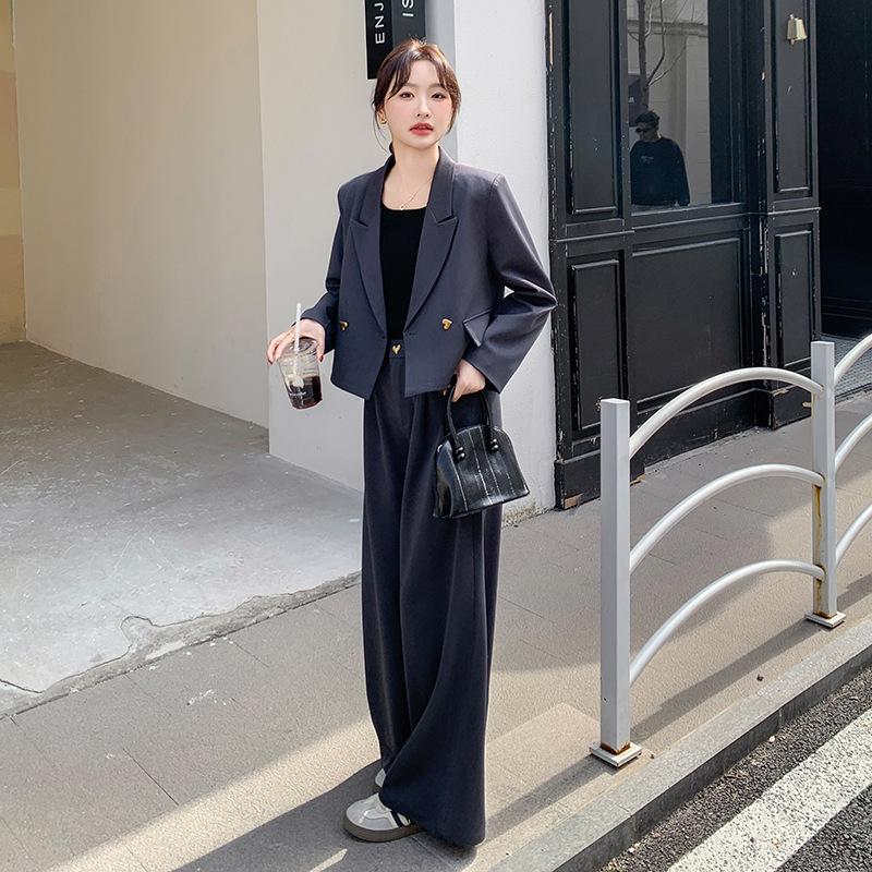 2025 Spring Women's Fashion Suit: Short Blazer & Wide-Leg Pants Two-Piece Set