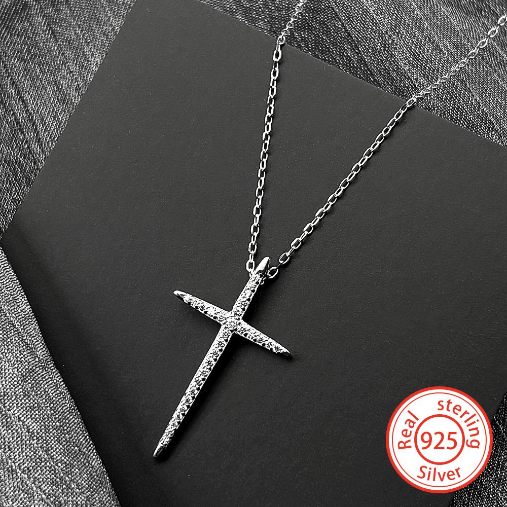 925 Sterling Silver Elegant Zircons Cross Pendant Necklace For Women Men Christian Clavicle Chain Party Jewelry Fine Gifts