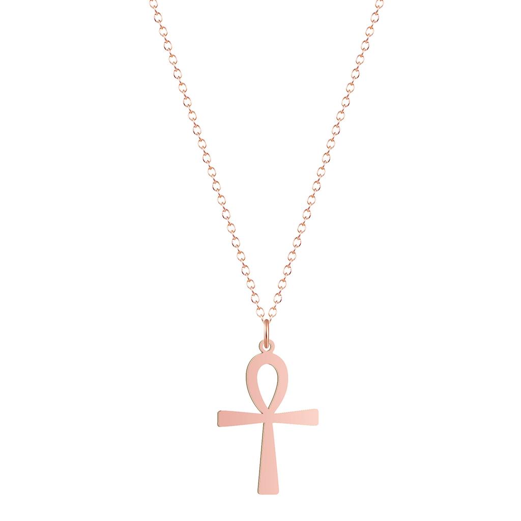 Kinitial Religion Egyptian Ankh Cross Necklaces Pendants for Women Stainless Steel Symbol of Life Necklaces Jewelry Gifts Bijoux