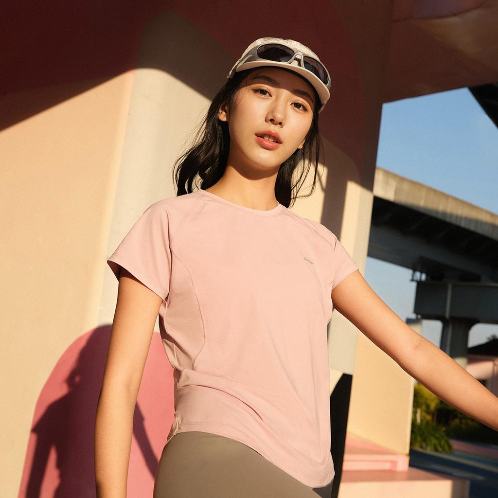 Li Ning Cool Tea T Comfortable Casual Simple Versatile Round Neck Pullover Short Sleeve T-Shirt Women T-Shirt Milk-Stone-Pink ATSV594-2