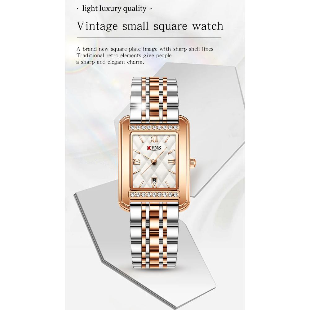 Women's Quartz Watch with Diamond Pattern Dial Stainless Steel Strap Waterproof Calendar Women Watch