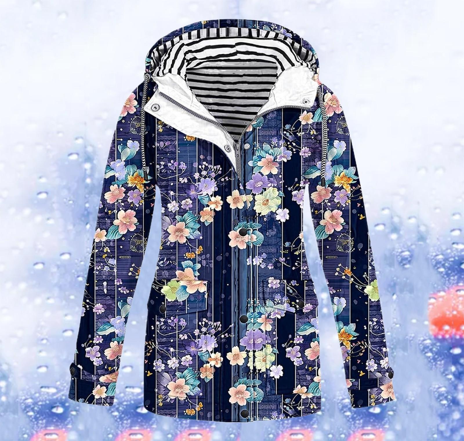 

Женская однотонная полосатая дождевик на открытом воздухе плюс водонепроницаемый плащ с капюшоном ветрозащитный XXXL тёмно-синий