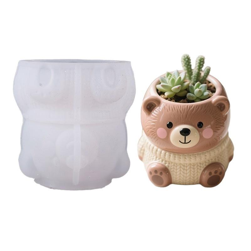 Pen Holder Silicone Mold High Quality Flower Pot Mold Bear Silicone Mold Cute For Birthday Gifts Office Desk Storage Children'S