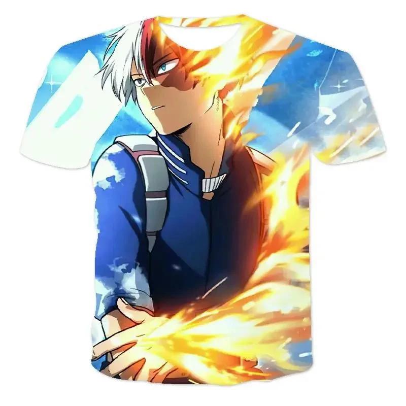 3D My Hero Academia Anime Character Graphic Printed Casual Short Sleeved Men's T-shirts - Medium Stretch Polyester Fabric Summer Relaxed Fit Clothing