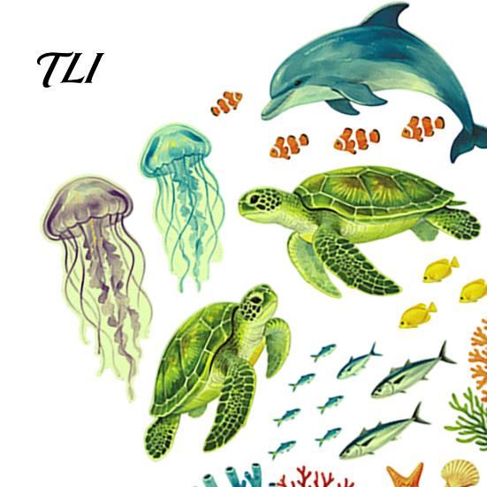 Removable Dolphin Turtle Wall Decor Ocean Themed Glow In The Dark Toilet Seat Stickers, Waterproof PVC Marine Life Decals for Nursery