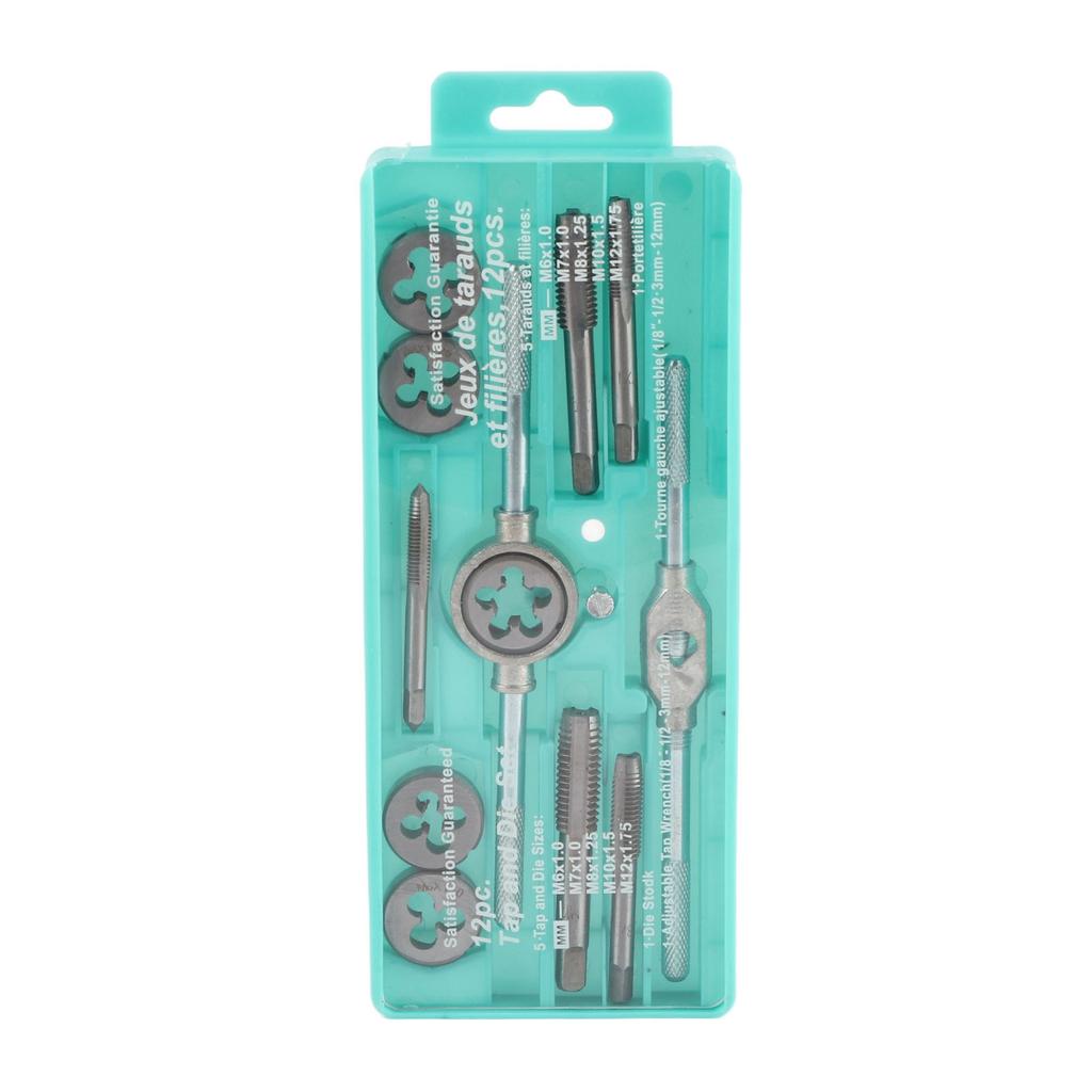 12-teiliges Gewindebohrer-Ausdreher-Set Hochgeschwindigkeitsstahl Verschleißfest Multifunktionales Gewindebohrer-Schneideisen-Set für die Wartung